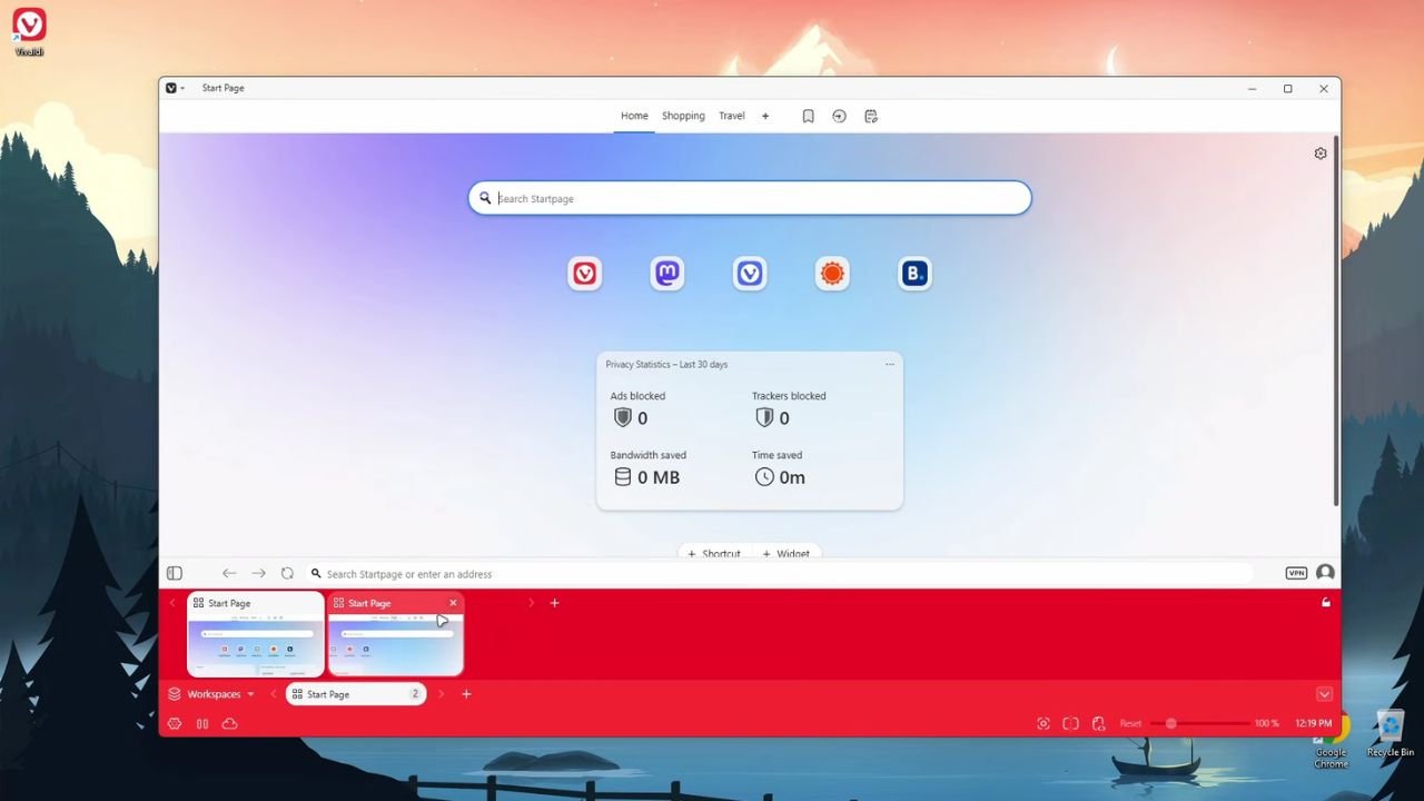 Review Vivaldi Browser Start page